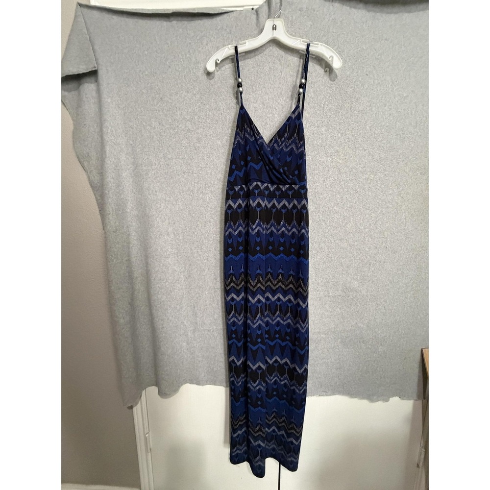 Lane Bryant Maxi Dress Womens 18/20 Blue Geometric Beaded Strap Sundress Stretch